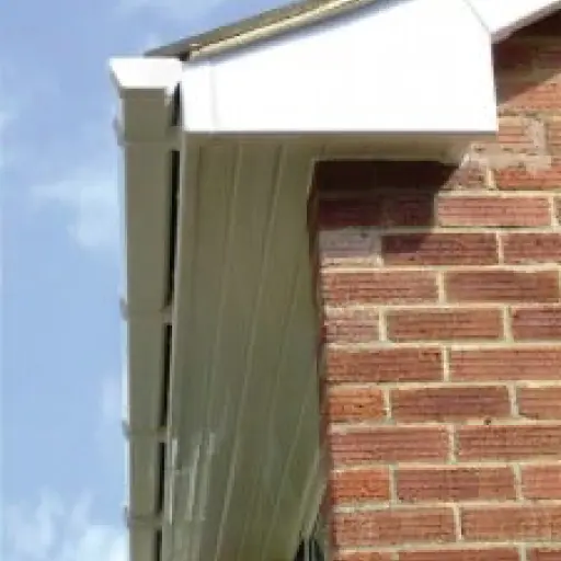 Photo of white UPVC house gutter