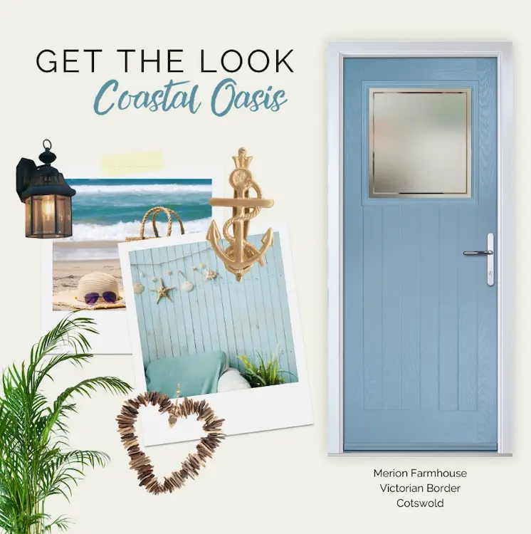 Image of blue wooden door, Coastal Oasis